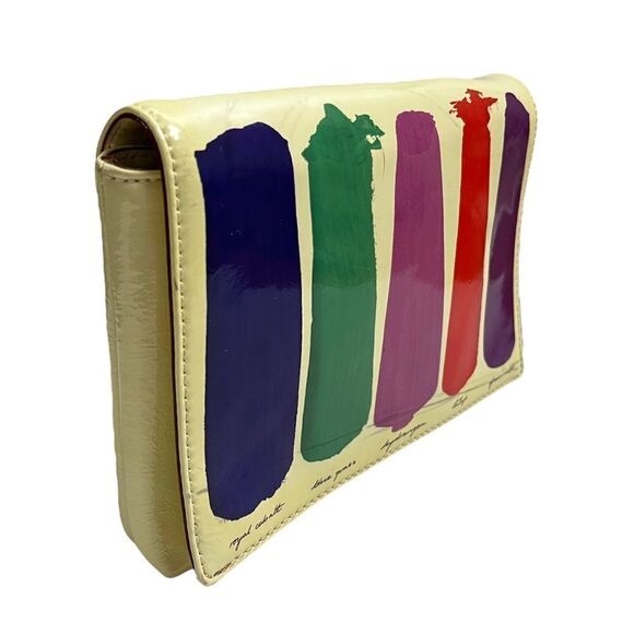 Kate Spade Patent Leather Clutch Gene Brushstroke Flower Colors Paint Bag Purse - Picture 1 of 10